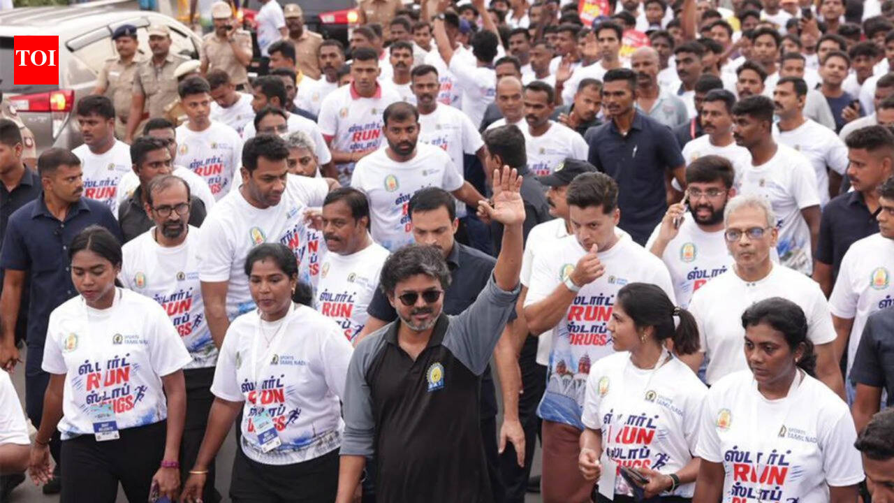 Watch: Tamil Nadu CM Vijay joins thousands in anti-drug awareness run at Chennai’s Marina Beach | India News