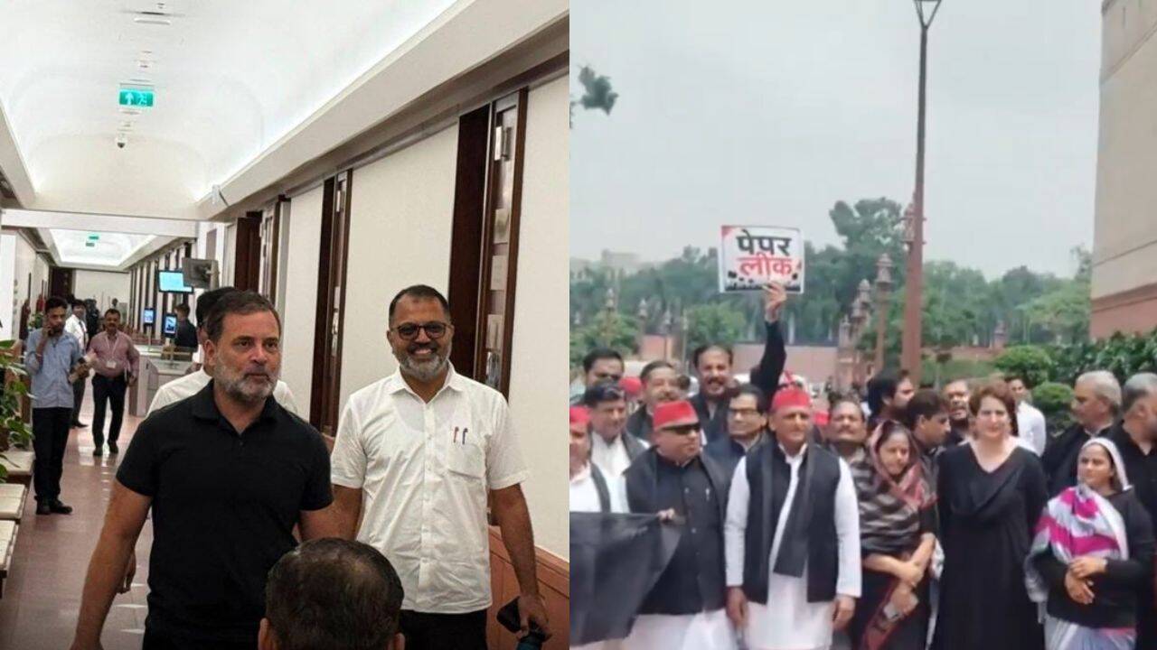 Rahul Gandhi and Opposition Stun Parliament in Black Protest Over NEET Controversy | India News