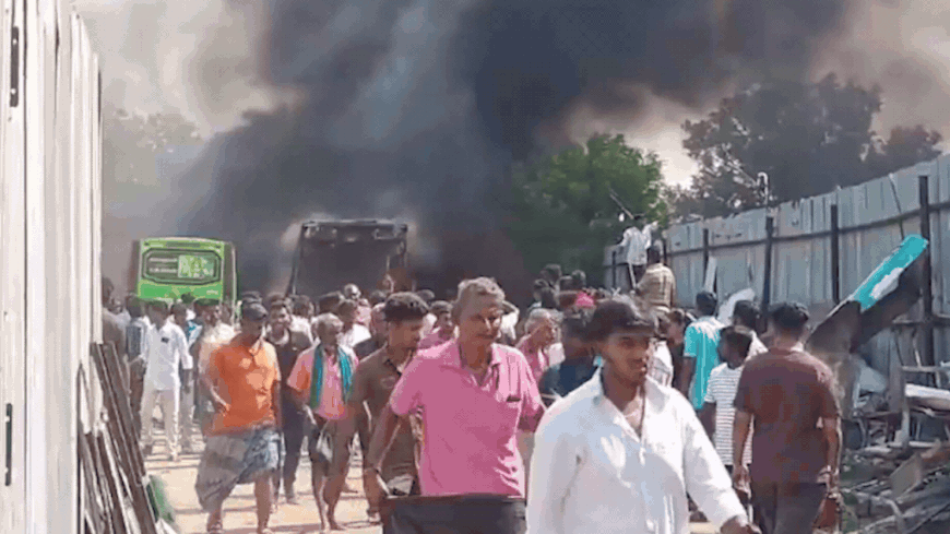 Watch: Thick plumes of smoke fill the sky as major fire guts three buses in Tamil Nadu’s Karur | India News