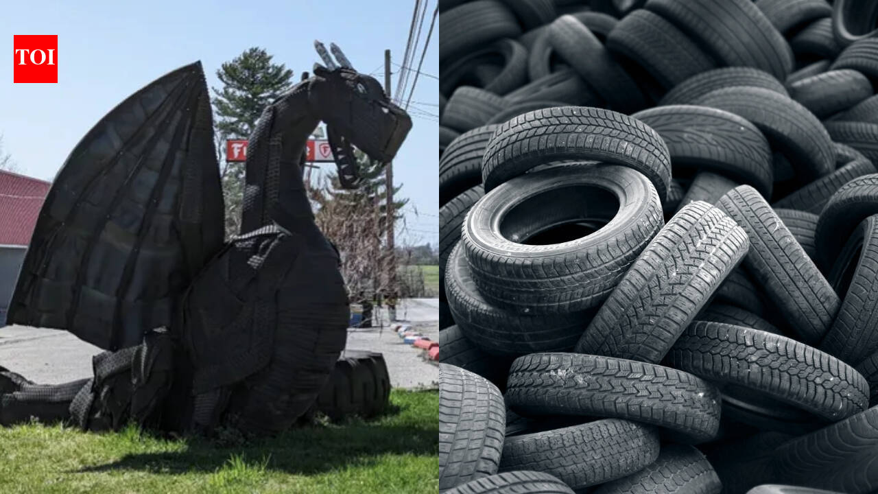 A Pennsylvania tire-shop worker turned discarded rubber into a prize-winning parade lion, then built an eight-foot, 700-pound fire-breathing dragon that won first prize and became a roadside attraction